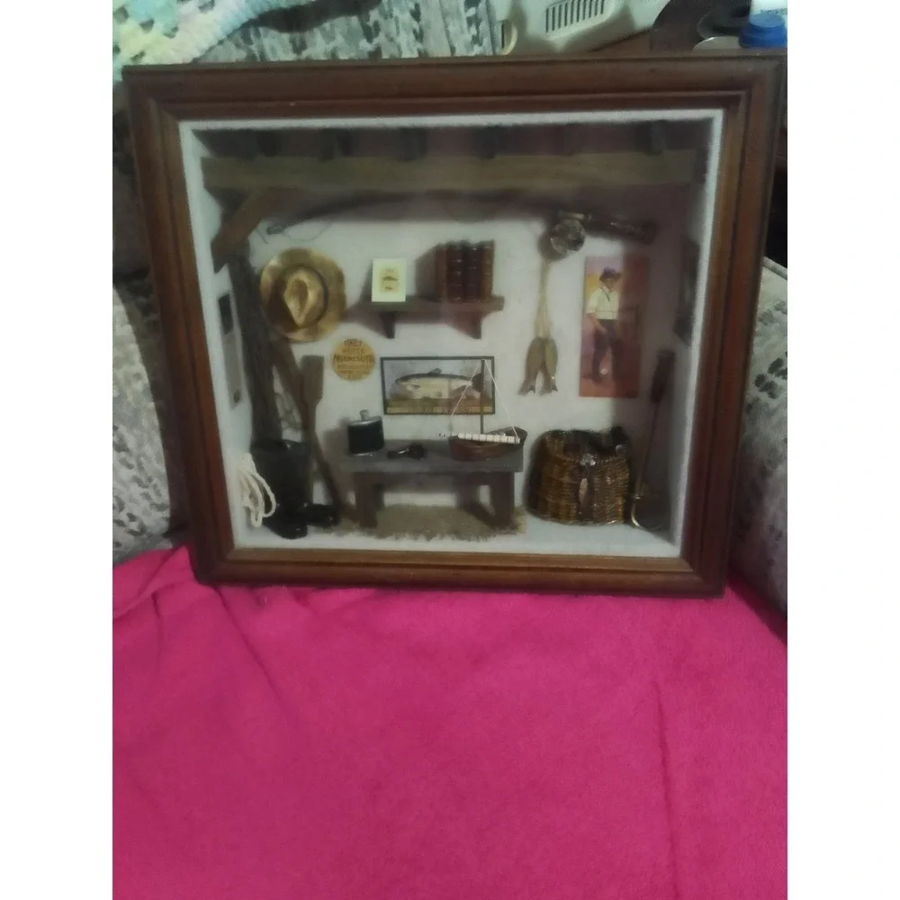 Minnesota Trout Fishing Shawdow Box Wood Framed Cabinet Demensions Are 15
